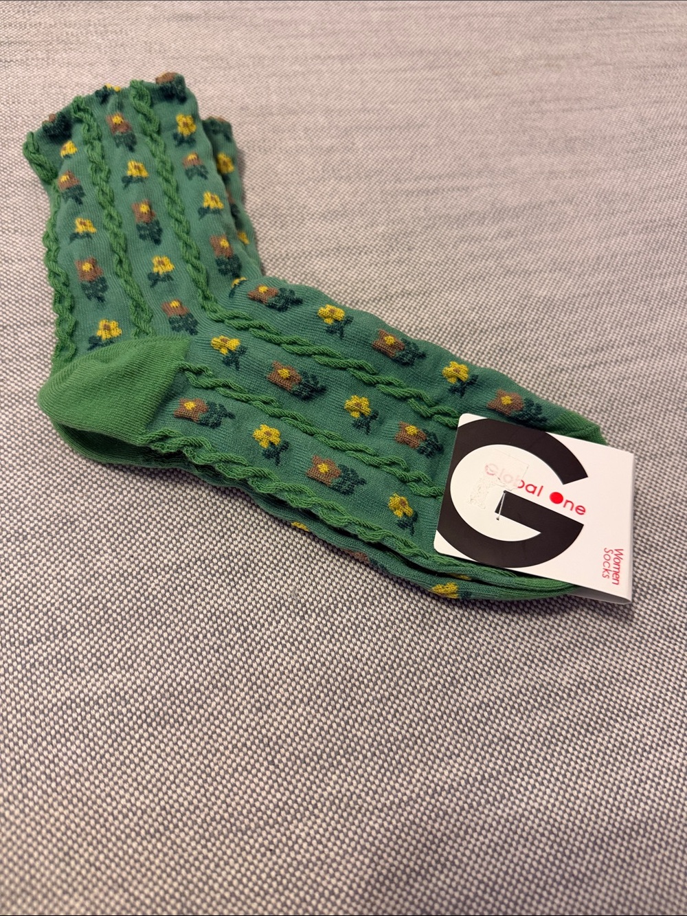 Green Floral Knit Socks